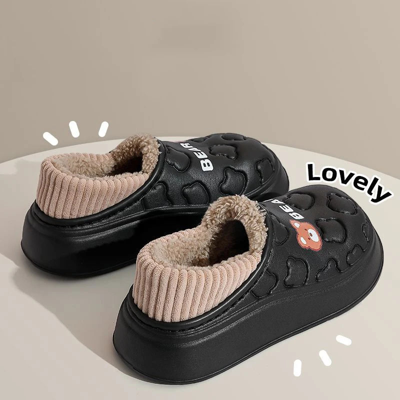 Bear Cartoon Winter Slippers – Warm, Plush & Waterproof