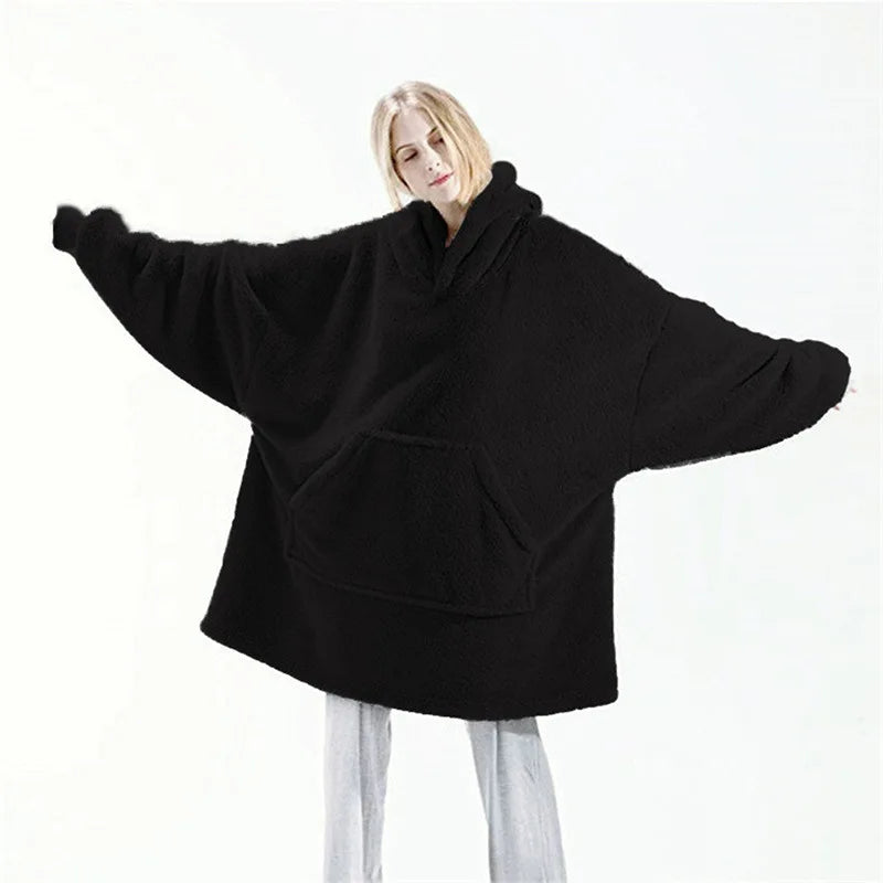 Oversized Fleece Hoodie Blanket with Large Pocket