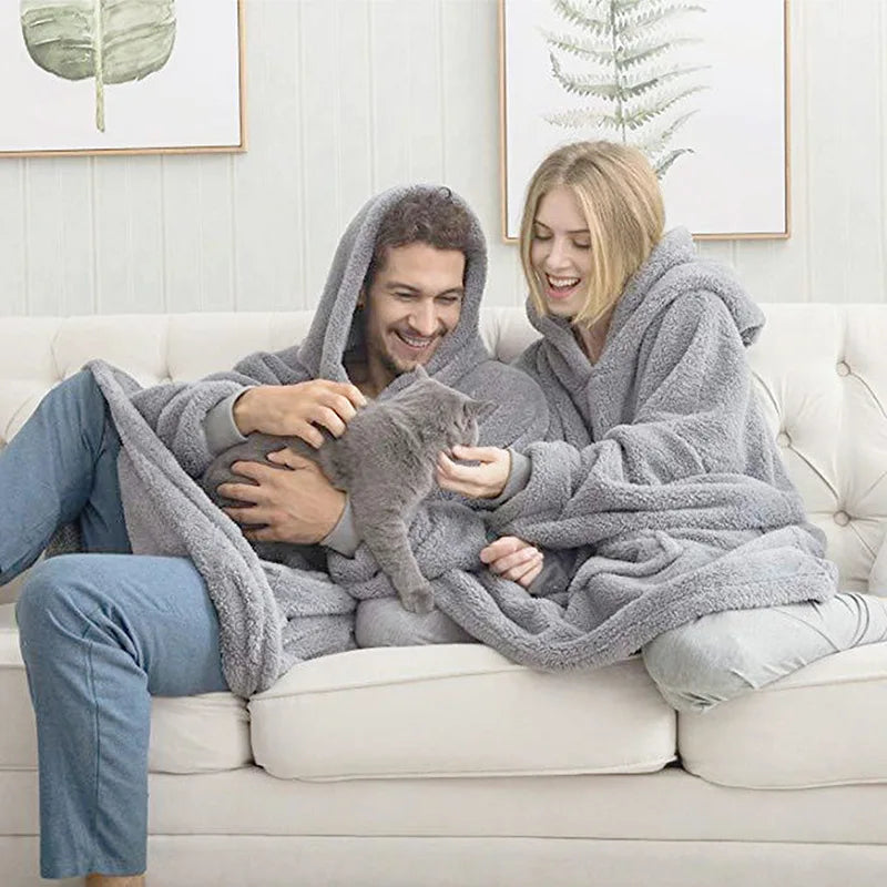 Oversized Fleece Hoodie Blanket with Large Pocket