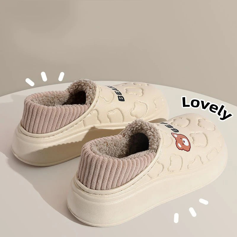 Bear Cartoon Winter Slippers – Warm, Plush & Waterproof