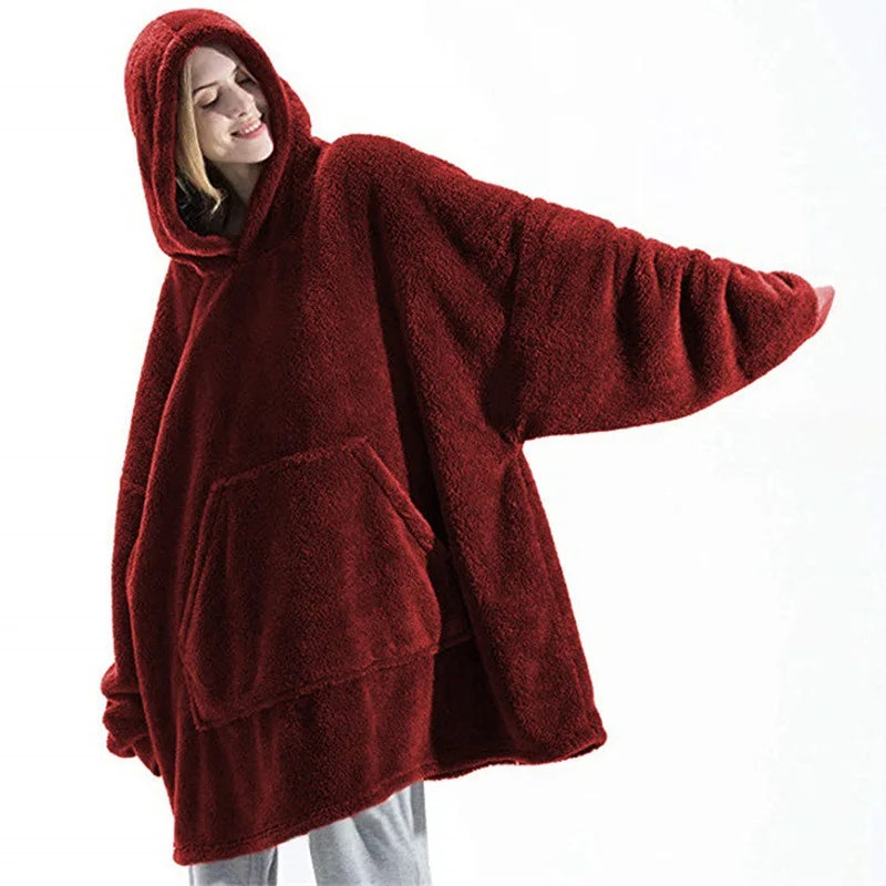 Oversized Fleece Hoodie Blanket with Large Pocket