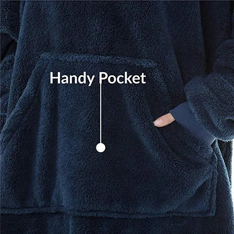 Oversized Fleece Hoodie Blanket with Large Pocket